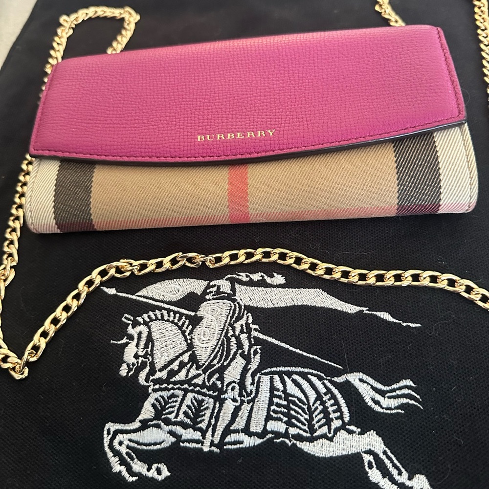 Burberry Pink and Tan Novo Check long Wallet